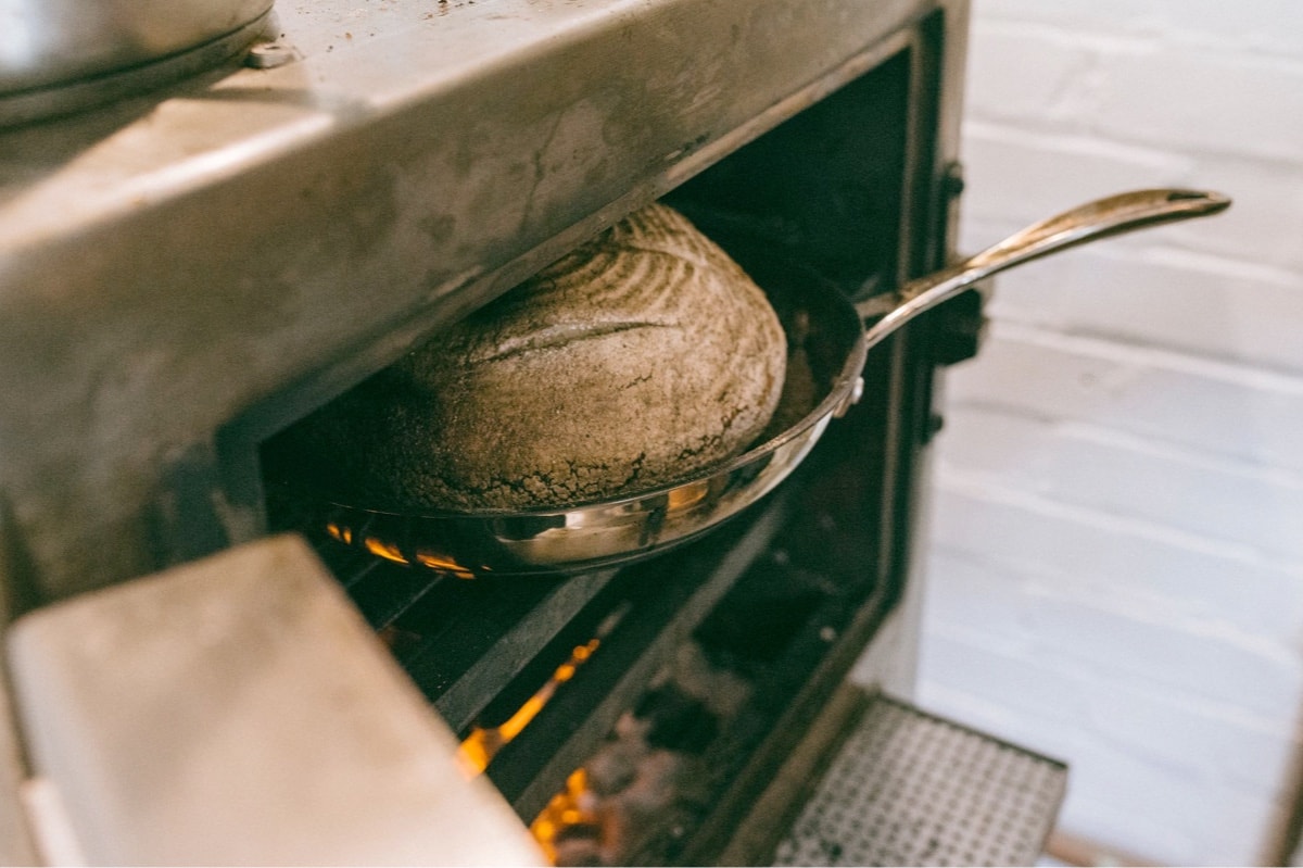 Bread cooking in a Harrison Oven