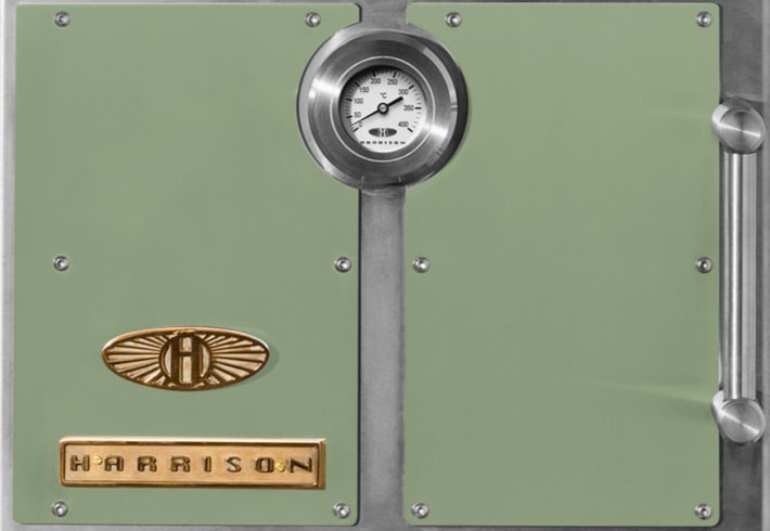 The Harrison Classic oven with bespoke sage panels